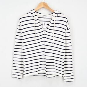 J.Crew Factory Striped V Neck Hoodie Navy White Size XS NWT